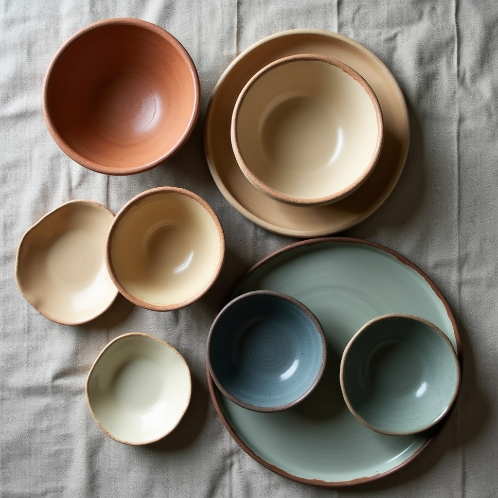 Ceramiczne miski i talerze w różnych kolorach szkliwa